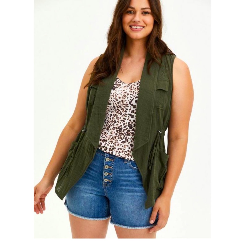 Dark Olive Gauze Drape Front Vest